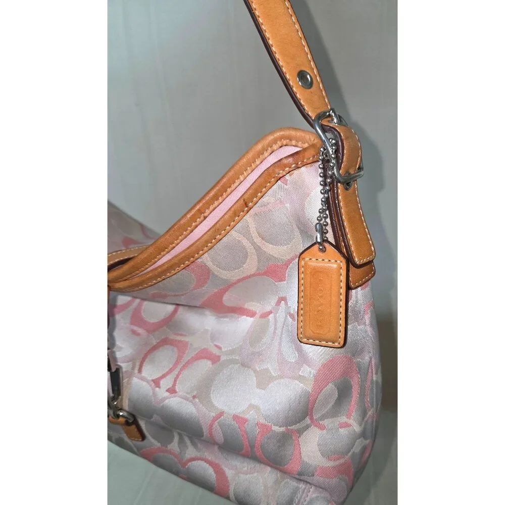 COACH Signature Canvas Shoulder Hand Bag purse with Leather Trim One Strap 7028 - Picture 6 of 12